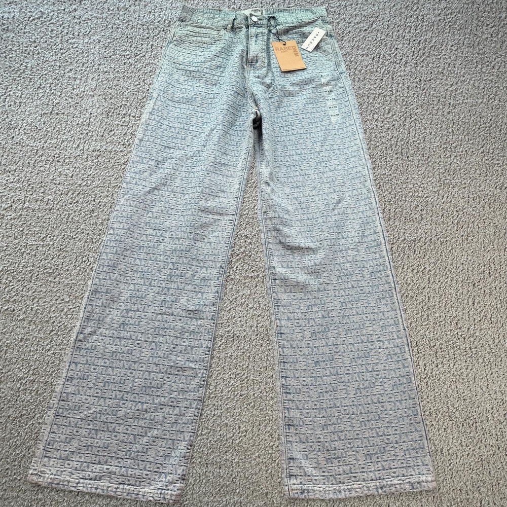 PacSun Rare DNM Edit Extreme Baggy Jeans Light Wash Logo Embossed 31x34 NWT